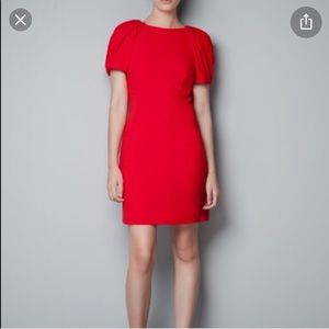 Pleated Sleeve Red Dress